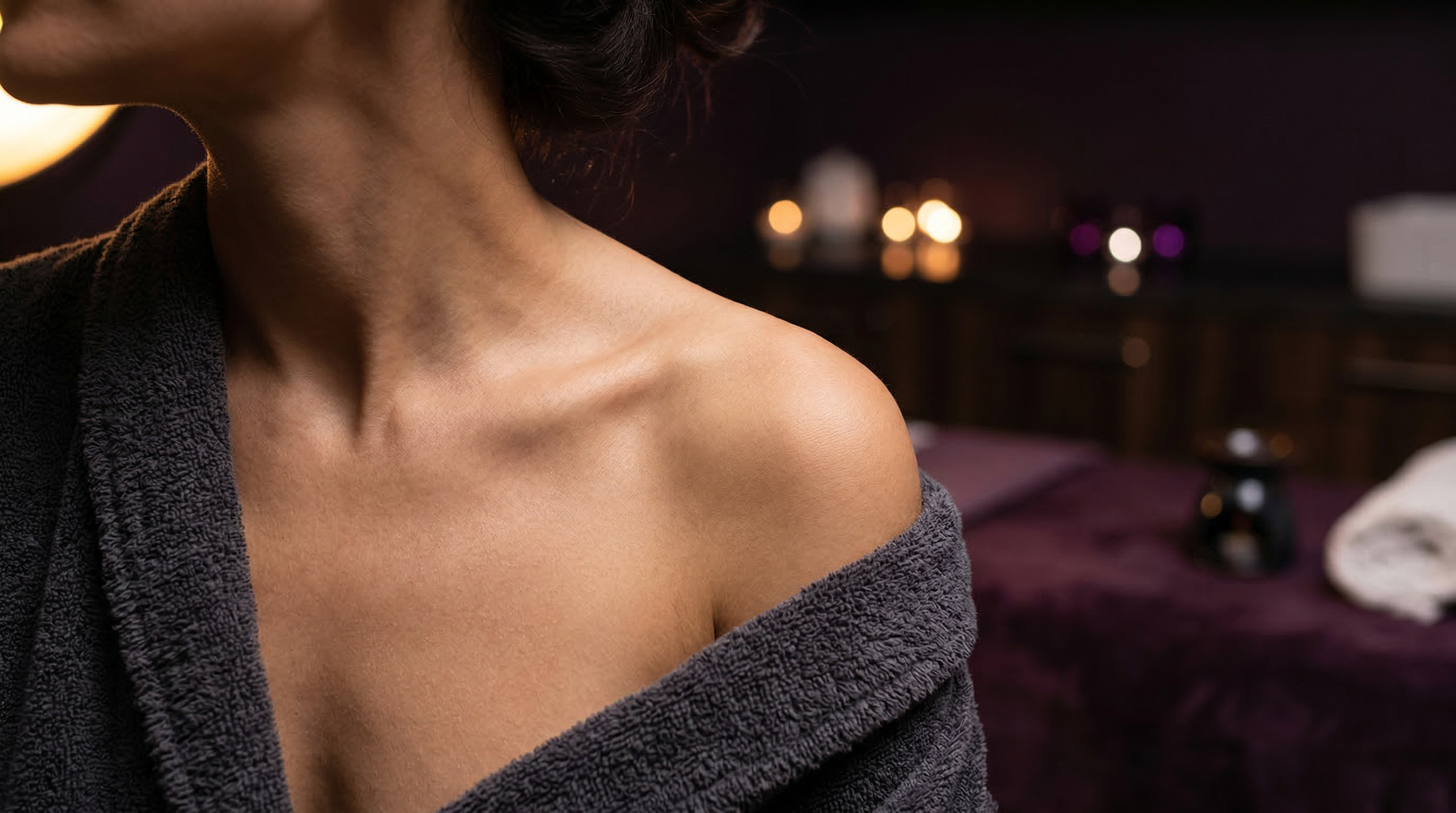 Luxurious spa setting with smooth, flawless skin